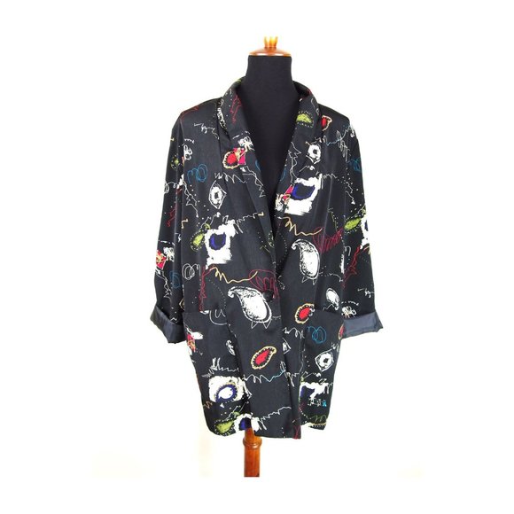 80's Patterned Cocoon Jacket Black - Picture 1 of 5